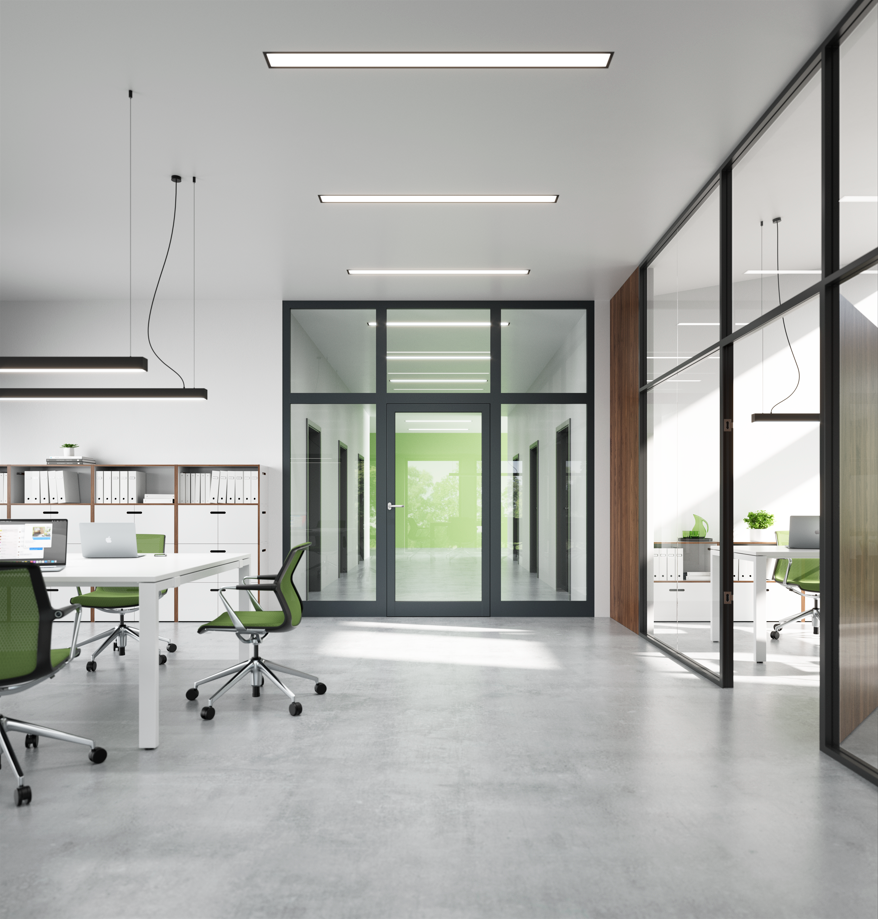 Vollverglaste, designstarke Rauch- und Feuerschutzelemente von Hörmann.